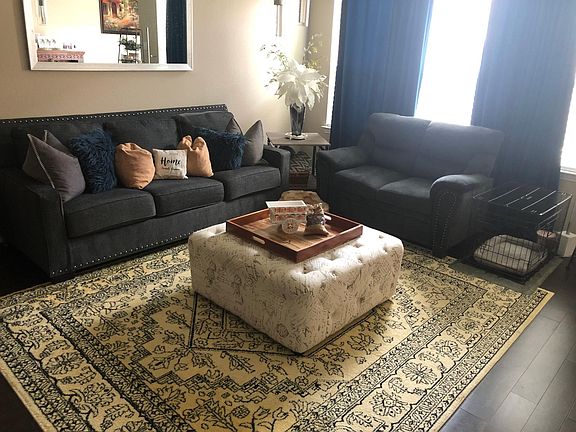 Open concept, living room across from kitchen