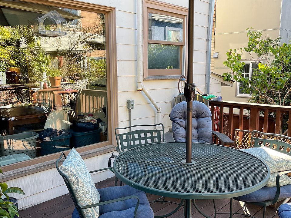 Outside redwood deck area, a calm and peaceful place outdoors.