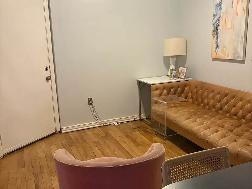 View of front door from living room.