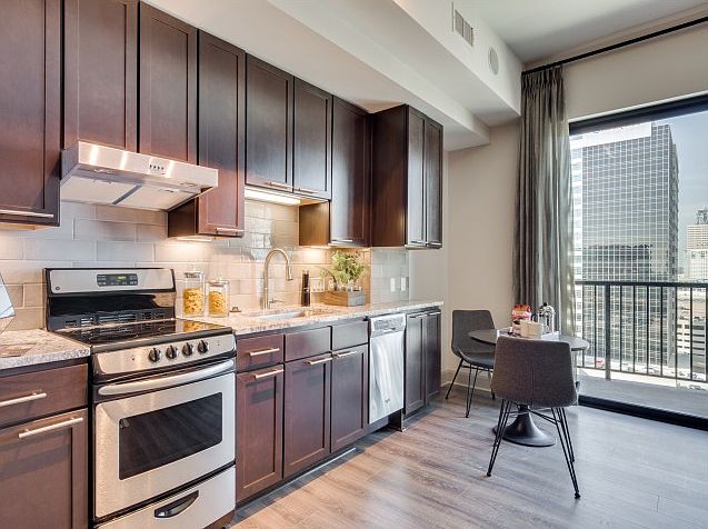 Seamless kitchen and dining integration.