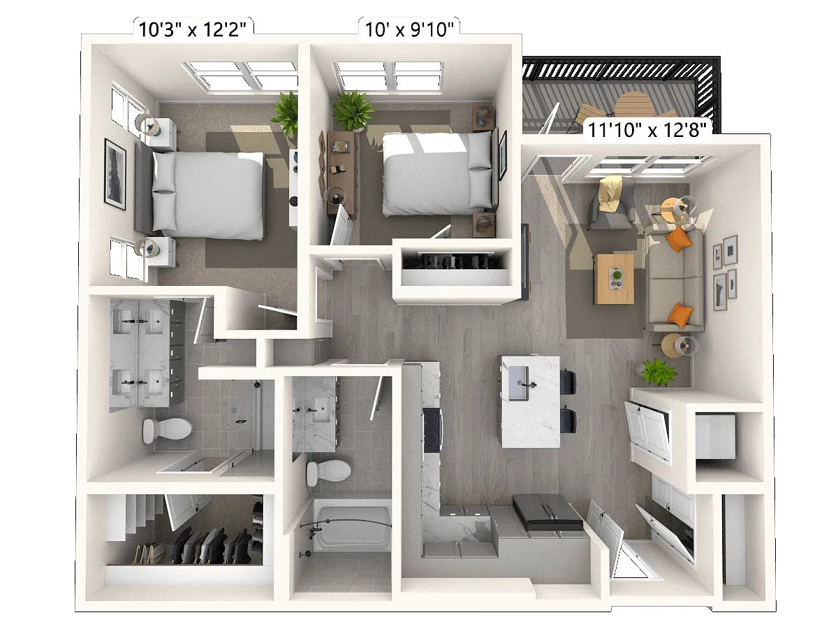 Floor plan B1.2 2x2 906 SF