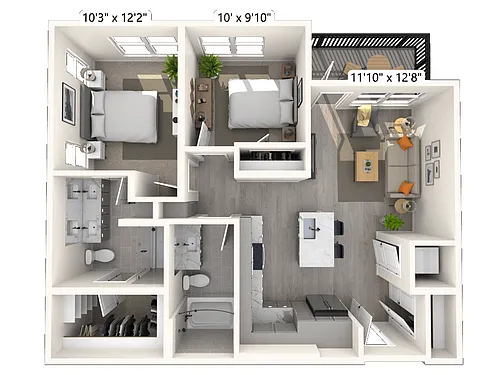 Floor plan B1.2 2x2 906 SF