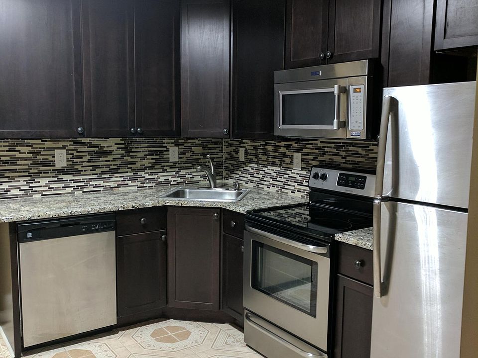 kitchen with granite countertops and stainless appliances.  