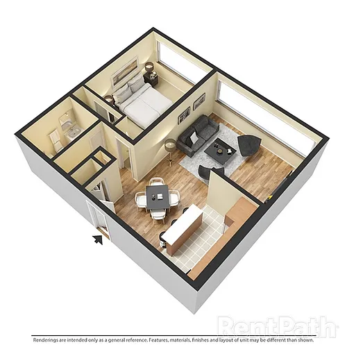 Floor plan 101 - 1 Bedroom 1 Bath