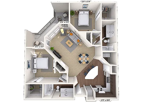 Floor plan Traditional 2x2 1138 SF
