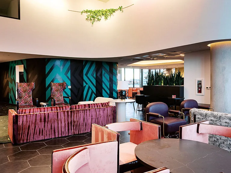 Lounge opens to the community kitchen