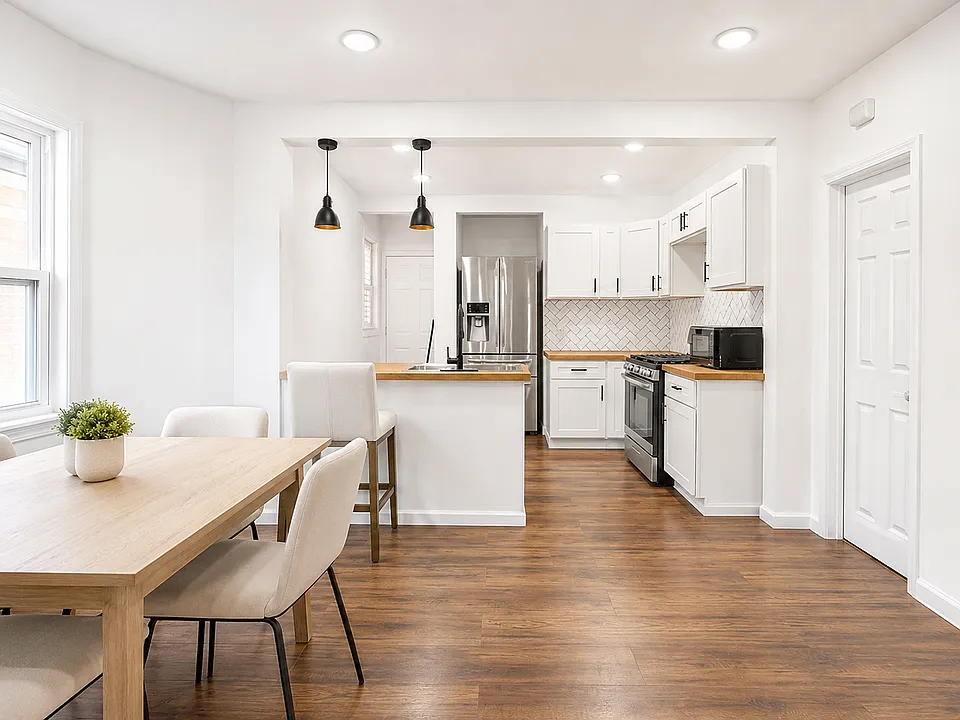 kitchen and living room area