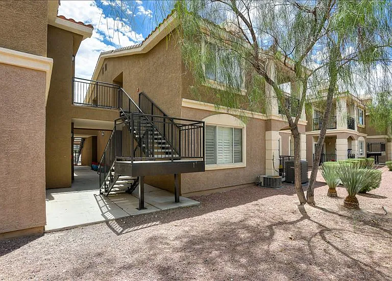 Our unit faces the rear of the community and stairs are through the breezeway of our building.
