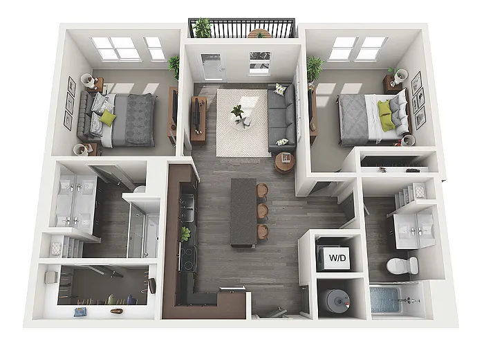 Floor plan 2 Bedroom 2 Bath - 964 sq. ft.
