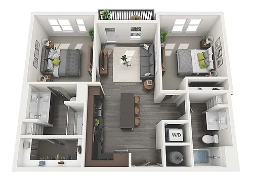 Floor plan 2 Bedroom 2 Bath - 964 sq. ft.