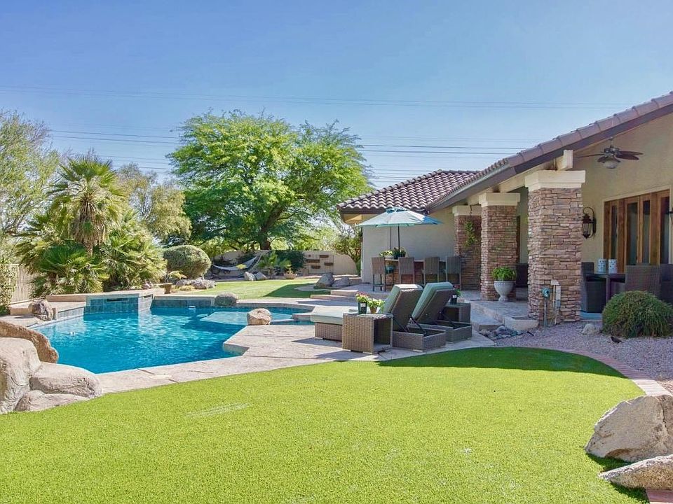 Backyard grass and pool