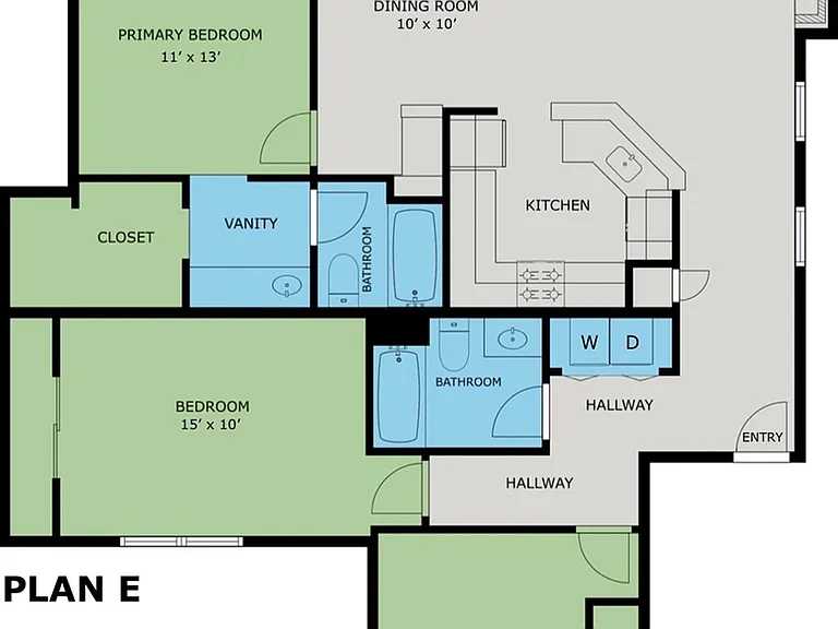 Explore the Plan E layout, designed for modern living with spacious interiors and outdoor access. Explore the Plan E layout, designed for modern living with spacious interiors and outdoor access.