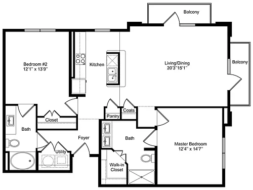 Floor plan Two Bedrooms/Two Baths