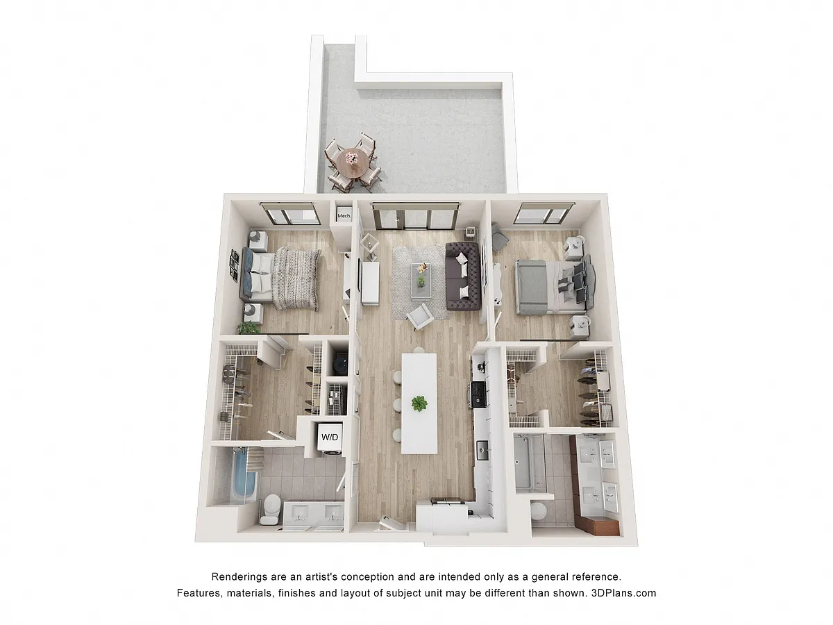 Floor plan Two Bedroom w/Patio|Lb1096cP