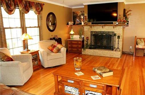 Brick Fireplace in Living Room
