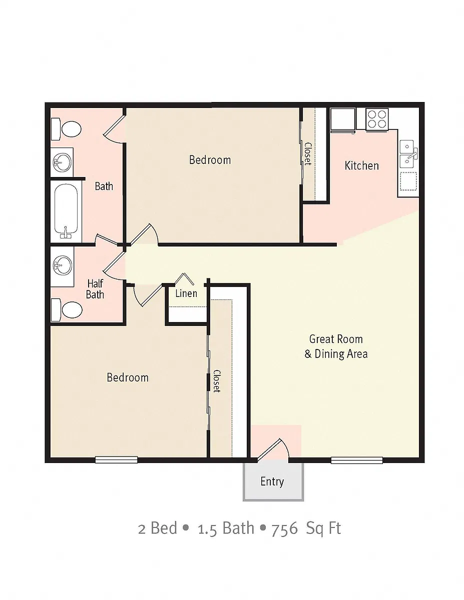 Floor plan 2 Bedroom/1.5 Bath