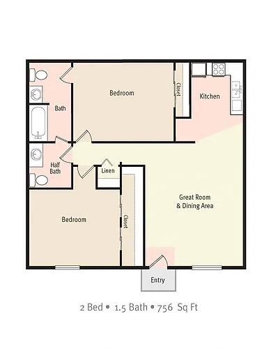 Floor plan 2 Bedroom/1.5 Bath