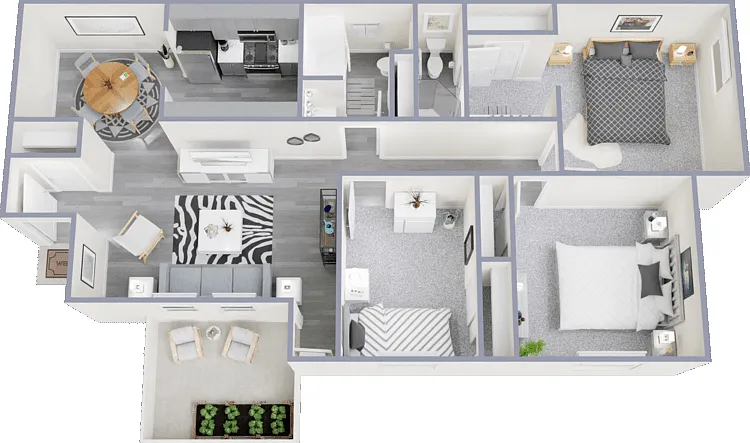 3 Bed 2 Bath Floorplan Diagram