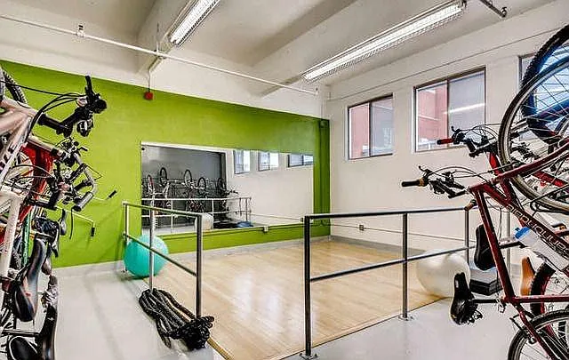 Yoga workout room and bike storage.