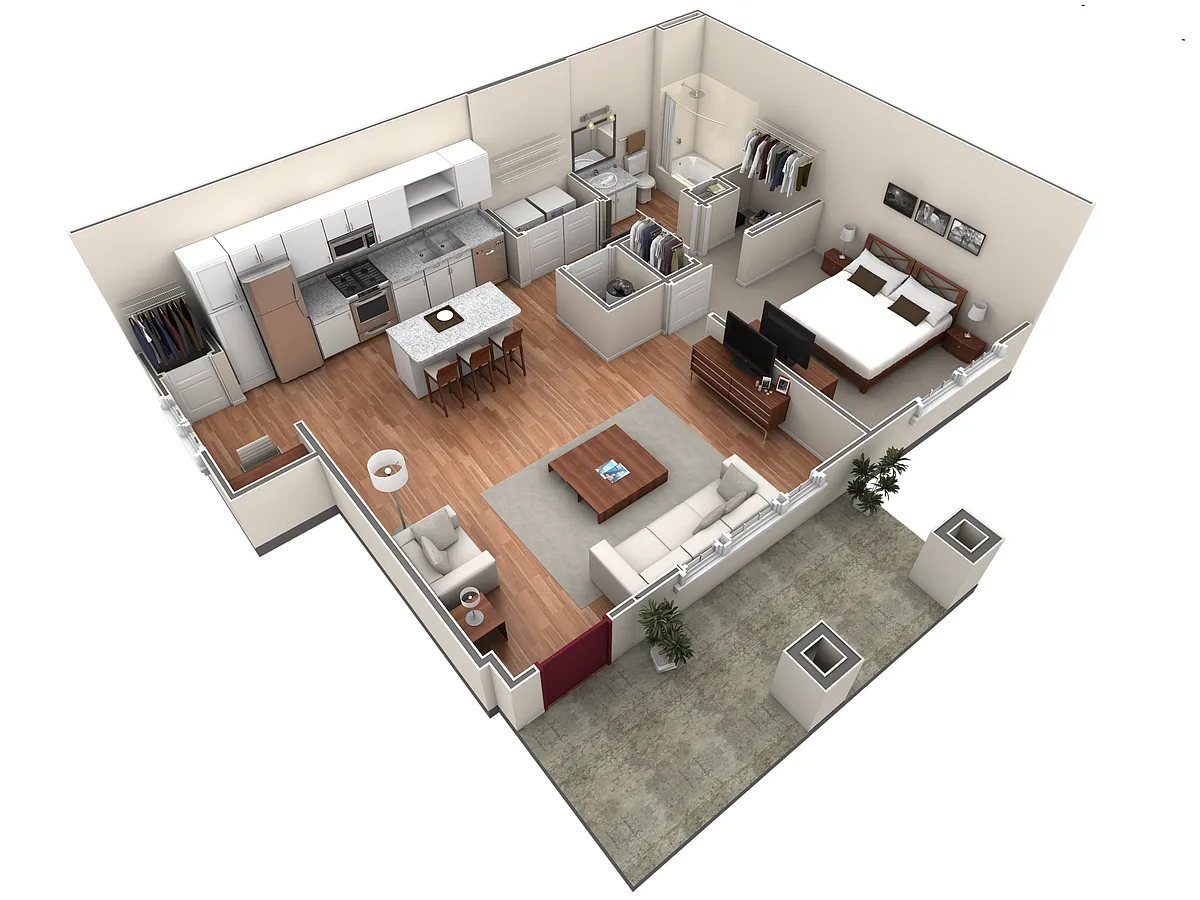 Floor plan 1 BR Grand Courtyard