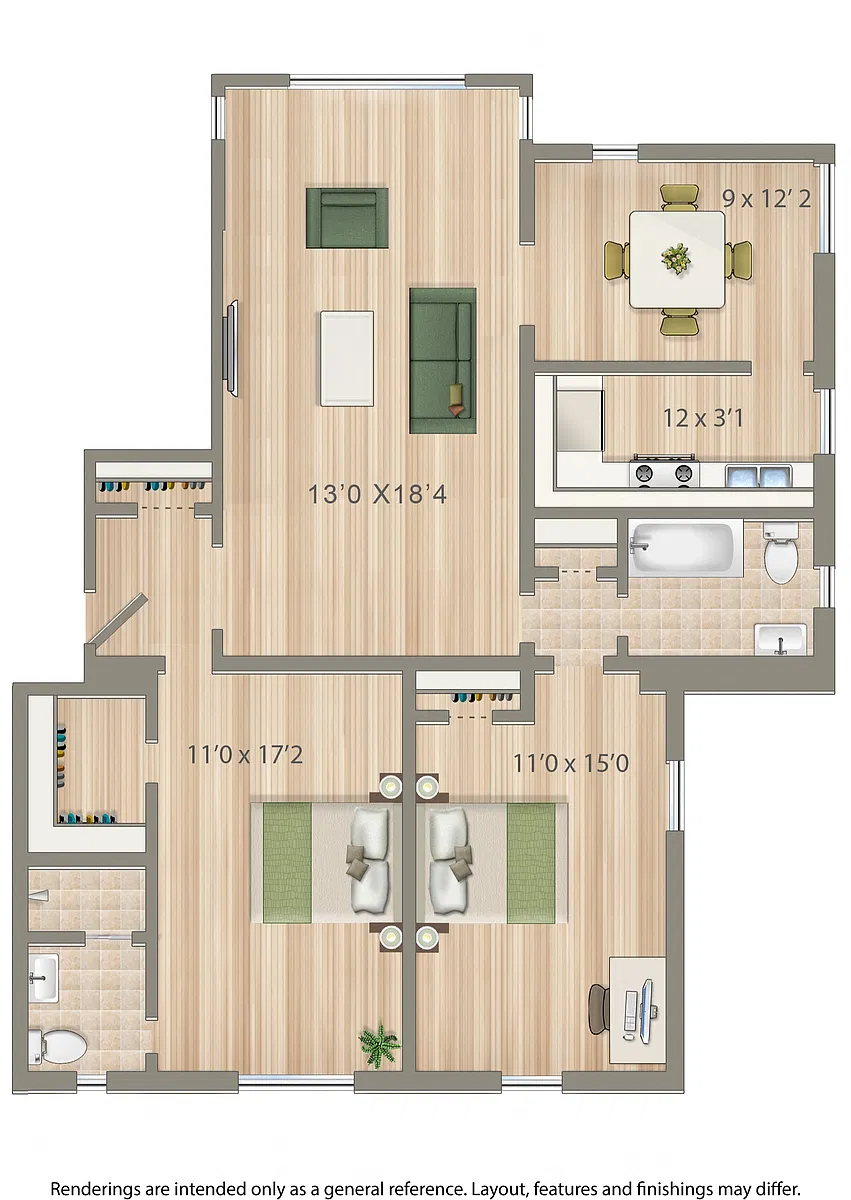 Floor plan 2 Bedroom 2 Bath A