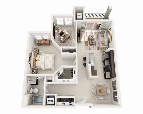 Floor plan One Bedroom with Den A1FD