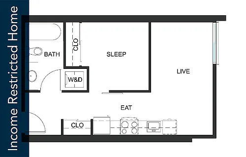 Floor plan Urban 1 Bedroom U4 - 75% MFTE - Iron Flats
