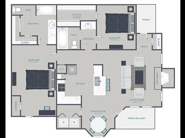 Floor plan 2 Bed, 2 Bath B