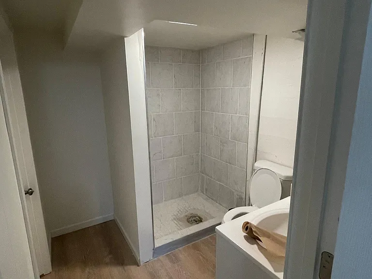 Basement bathroom with new vanity