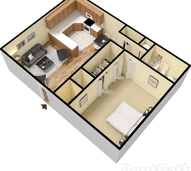 1 bedroom floor plan 3D 1 bedroom floor plan 3D