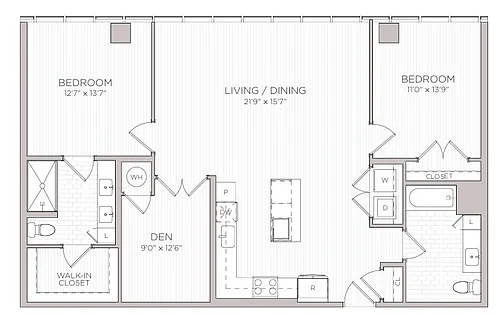Floor plan B13 2B+D - Penthouse