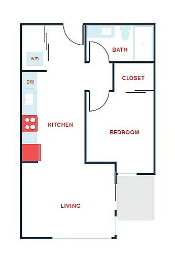 Floor plan 1 Bed, 1 Bath - Apt D