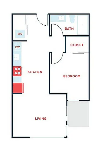 Floor plan 1 Bed, 1 Bath - Apt D