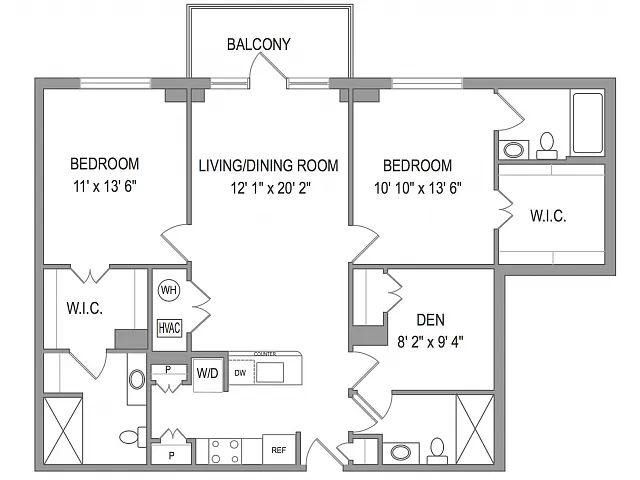 Floor plan 2x3 Den Balcony