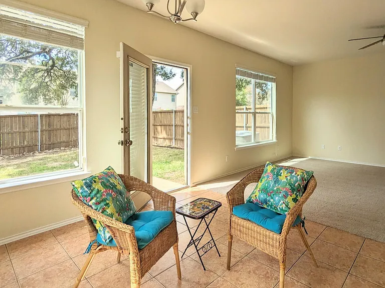 Dining room, open floor plan, backyard view