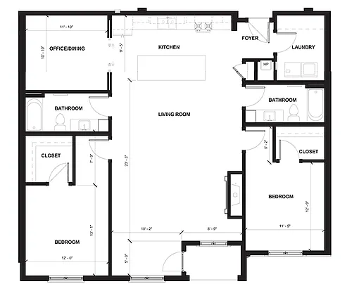 Floor plan Two Bedroom w/Den