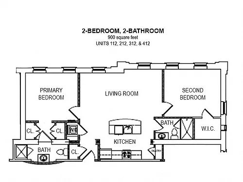 Floor plan 2-Bedroom, 2-Bath Landmark Suite (Every Floor Plan