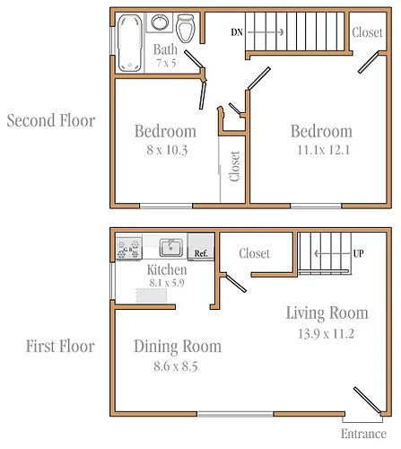 Floor plan 2 bedroom duplex