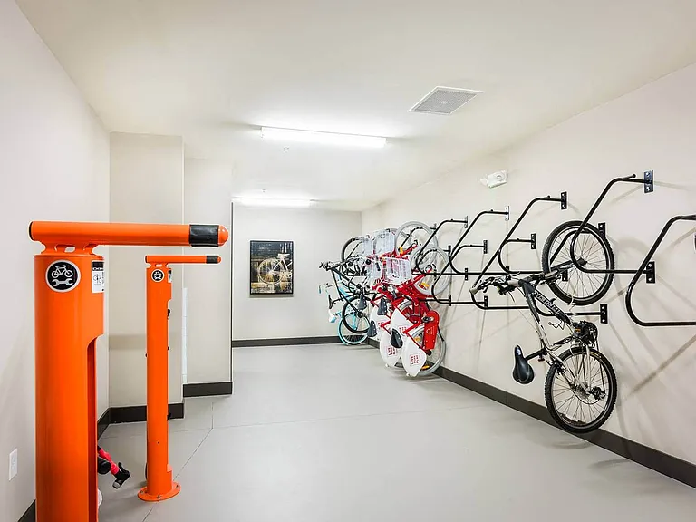 Indoor bike storage with repair stations