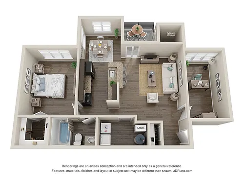 Floor plan One Bed One Bath w/Den 872sqft