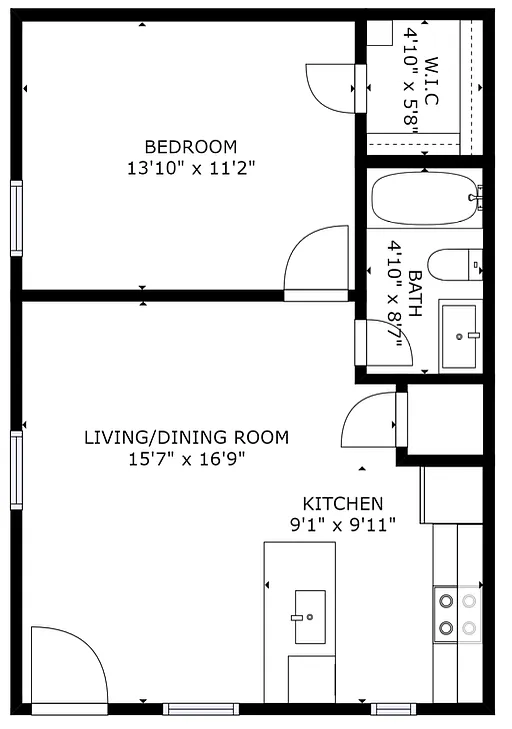 Floor plan 1 bed 1 bath