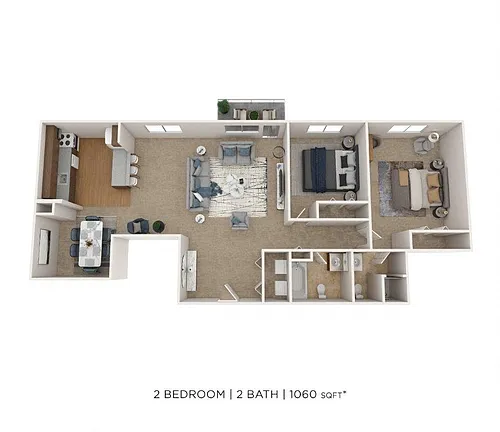 Floor plan Two Bedroom 2 Bath - 1,060 sqft