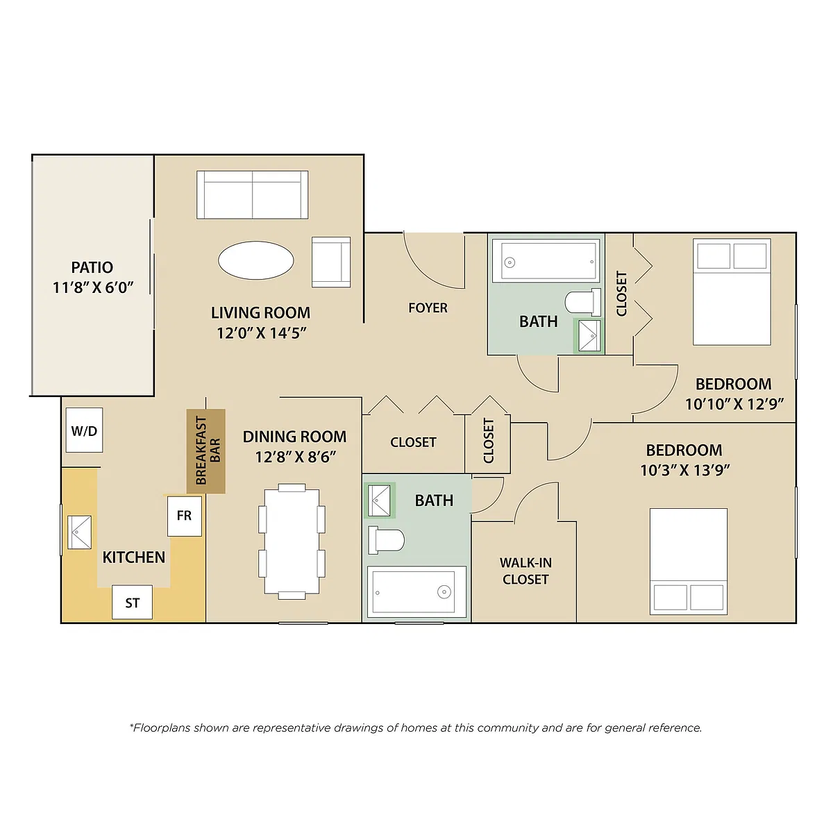 Floor plan 2 Bedroom / 2 Bath - R
