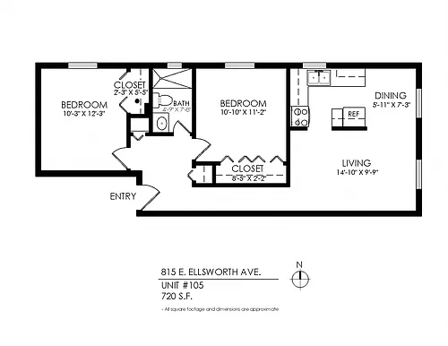 Floor plan 2 Bedroom, 1 Bath