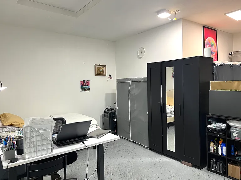 2 wardrobes - one with full-length mirror, 1 electric sit-standing desk and mesh chair office combo, 1 bookcase, 1 decorative magnetic tabletop planter