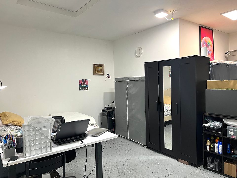 2 wardrobes - one with full-length mirror, 1 electric sit-standing desk and mesh chair office combo, 1 bookcase, 1 decorative magnetic tabletop planter