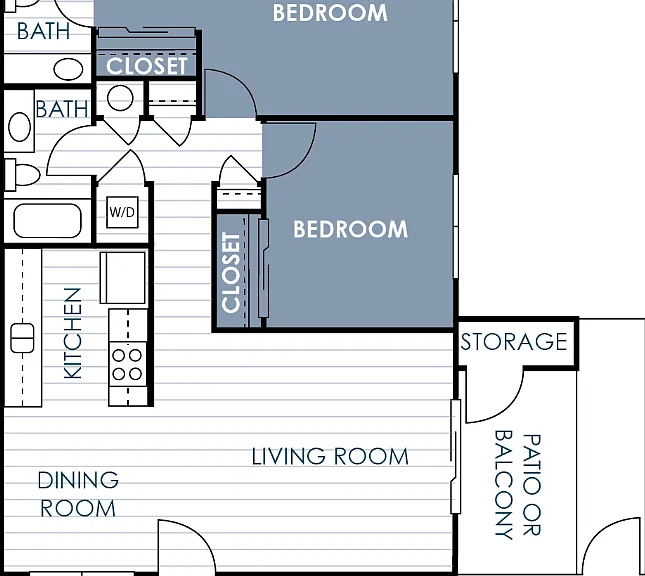 2 Bedroom 2 Bathroom A Floorplan Diagram