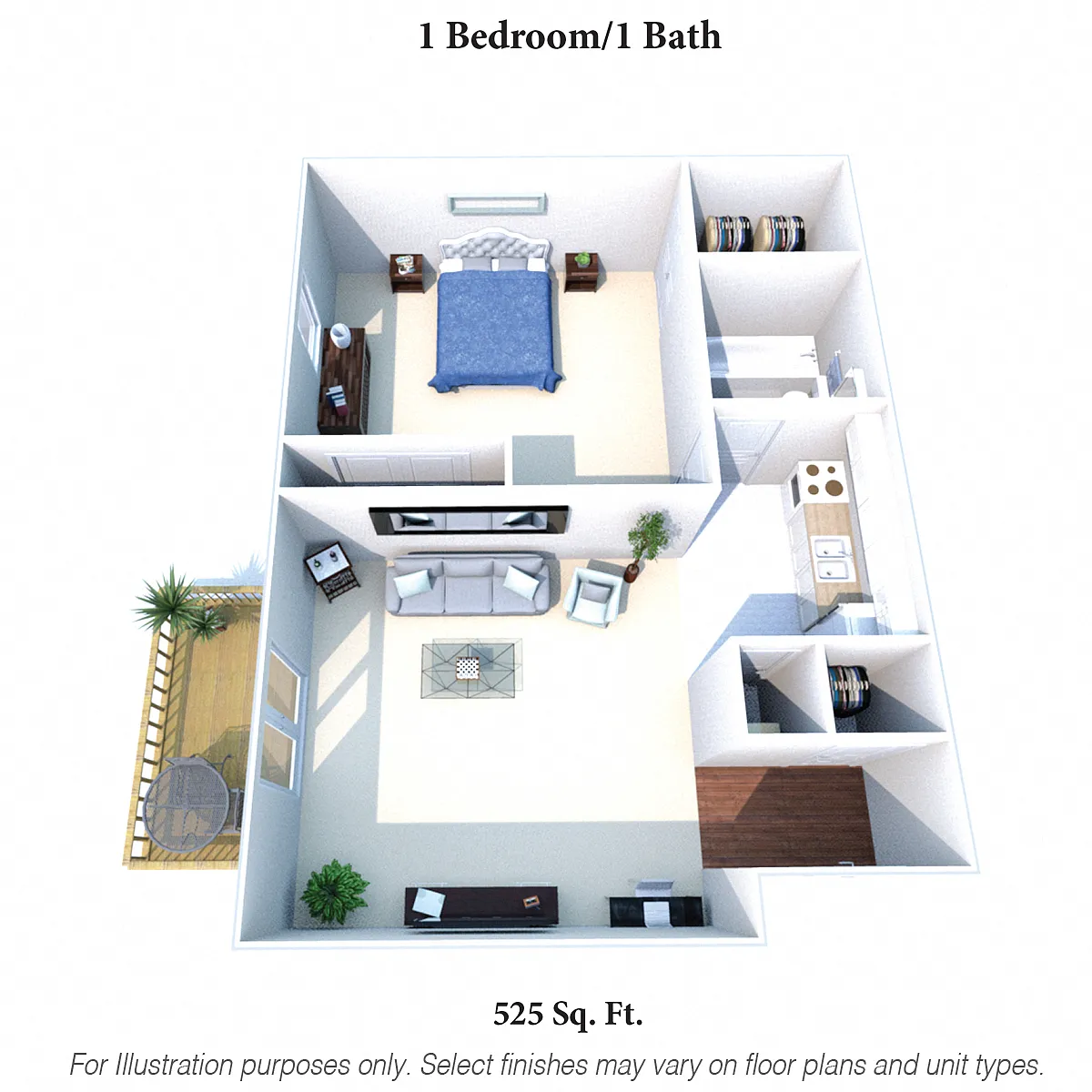 Floor plan 1 Bedroom 1 Bath - 525SqFt