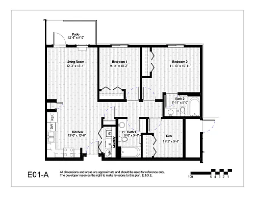 Floor plan Two Bedroom Two Bath Den