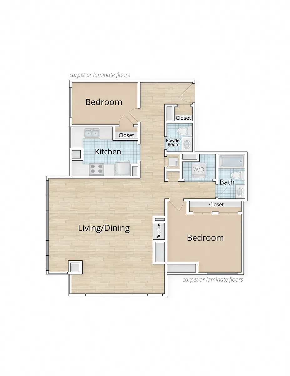 Floor plan Two Bedroom 1.5 Bath